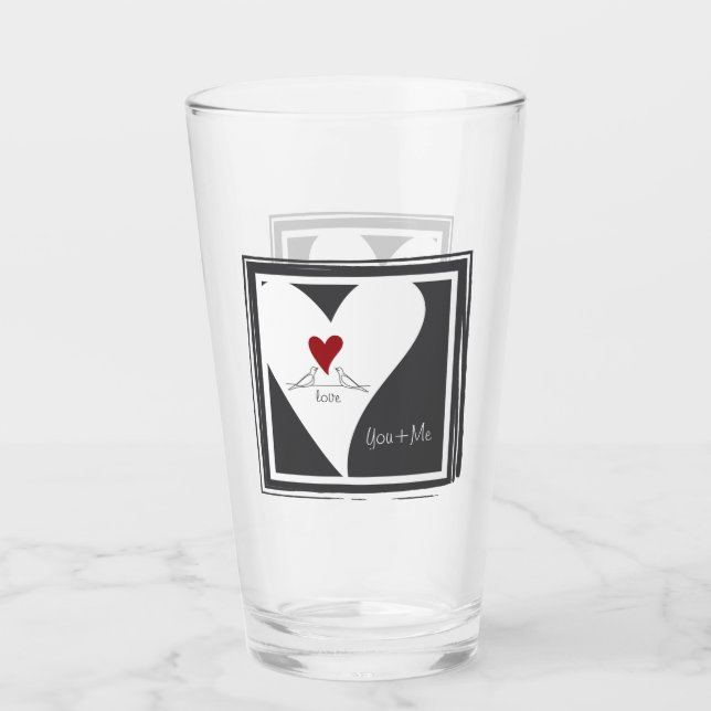 Copo De Pint Simples e Personalizado Pássaros do Amor Coração V (Frente)