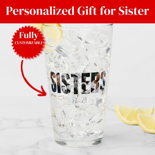 Copo De Pint Sisters Photo Collage Glass Cup Gift (Sisters Photo Collage Glass Cup Gift)