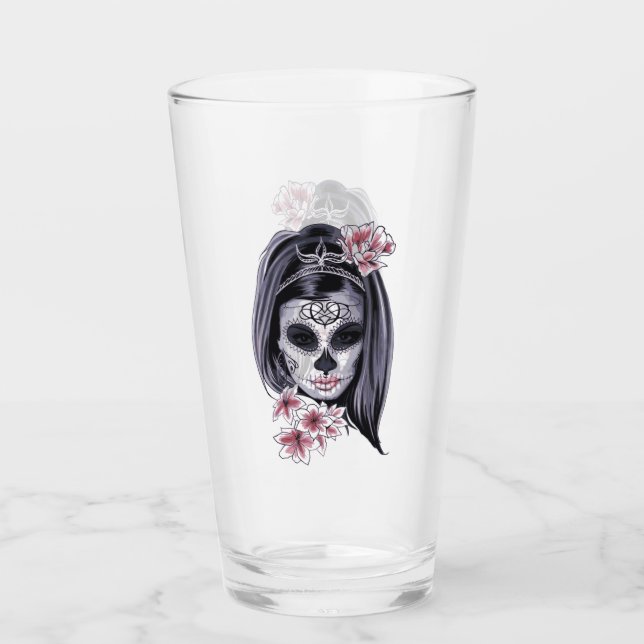 Copo De Pint Skeleton Girl Punk Rock Bebendo Tumbler (Frente)