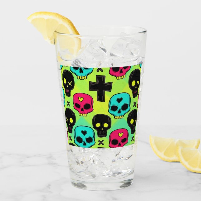 Copo De Pint Skull Pattern Glass Cup (Gelo frontal)