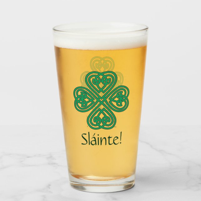 Copo De Pint Sláinte Irish Shamrock Green Celtic Lucky Clover (Frente (Preenchido))