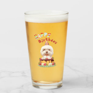 Copo De Pint Smile Pup: Feliz Aniversário Bichon & Arte de Bolo