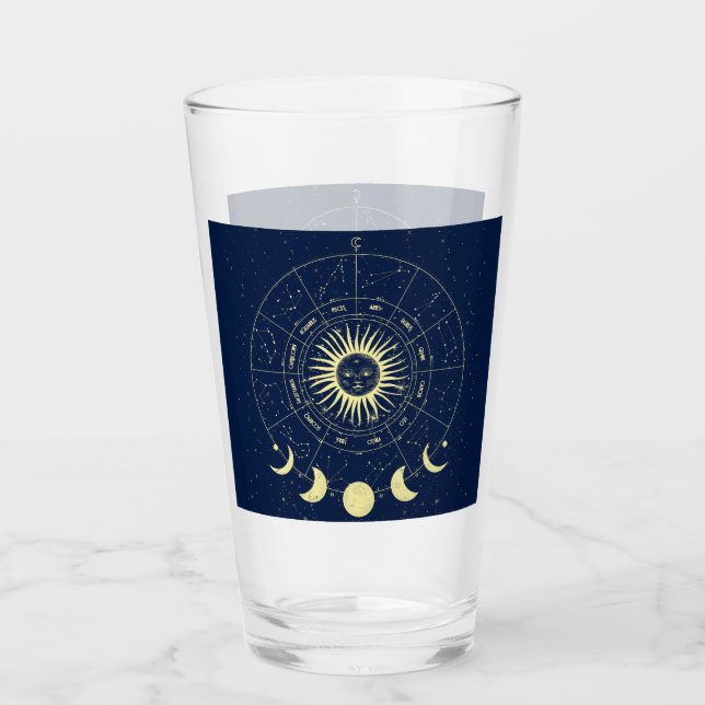 Copo De Pint Sol Celestial Fases da Lua Zodíaco (Frente)