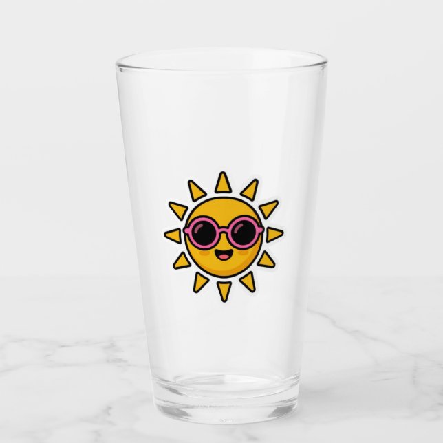 Copo De Pint Sol Retro Kawaii Fofo Usando Óculos de Sol Rosa Ve (Frente)