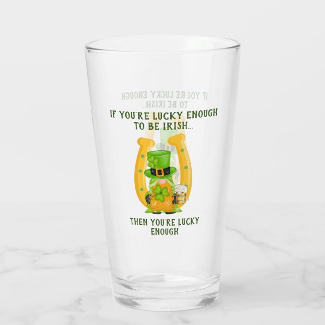Copo De Pint Sorte de ser o gnomo da ferradura irlandês (Verso)