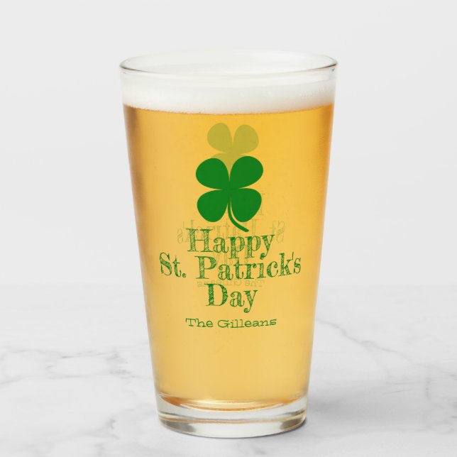 Copo De Pint Sorte Trevo Simples Elegante Dia de São Patrício  (Frente (Preenchido))