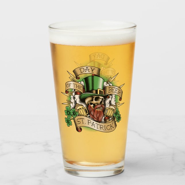 Copo De Pint St. Patrick, Dia da Cerveja, Caveira, Leprechaun, (Frente (Preenchido))