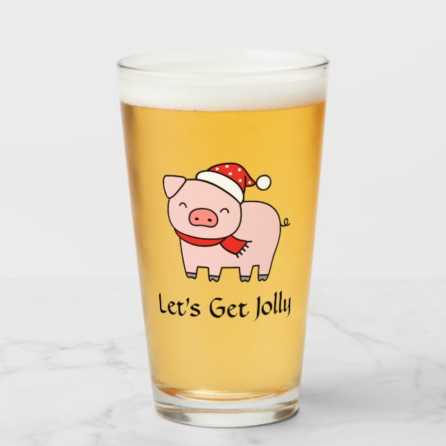 Copo De Pint Suíno Rosa Bonito Deixa O Natal Mínimo (Frente (Preenchido))
