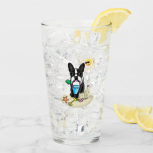 Copo De Pint Summer Beach Boston Terrier Dog (preto) Cute