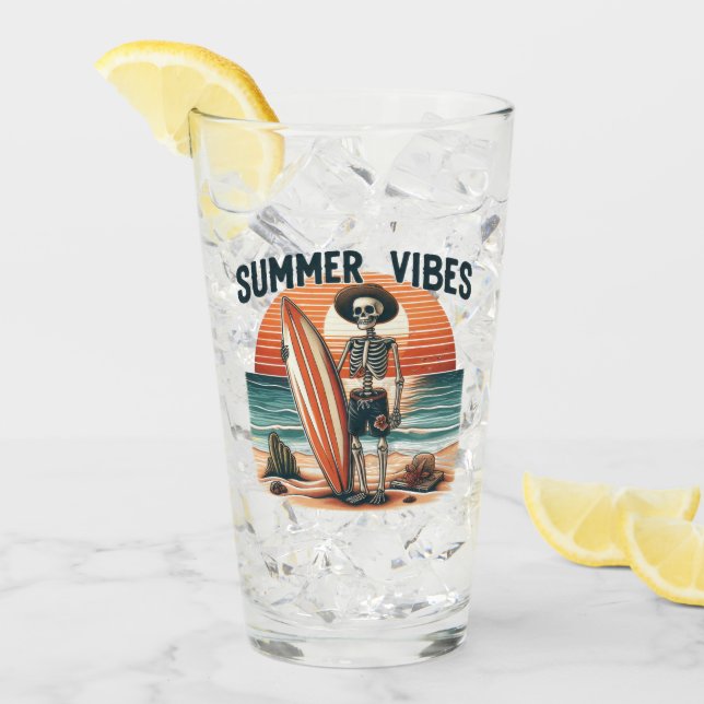 Copo De Pint Summer Vibes Skeleton Surfer Sunset Beach Design (Gelo frontal)