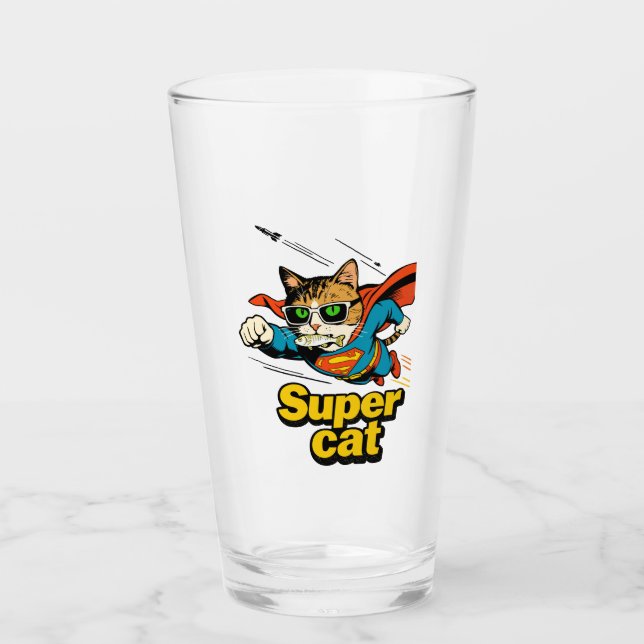 Copo De Pint Super Gato Voando com Peixe  (Frente)