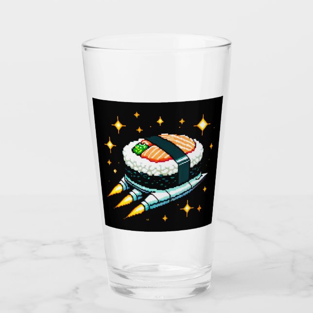 Copo De Pint Sushi Spaceship Pixel Art Voando Sushi Roll Design (Frente)