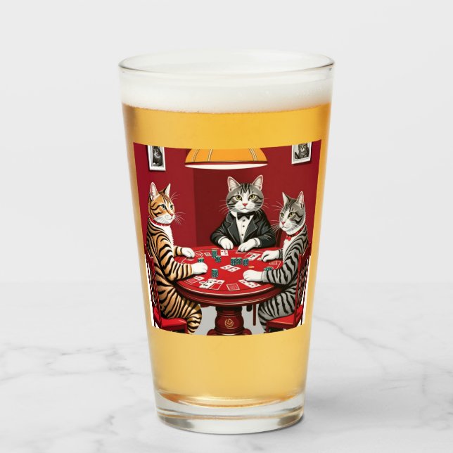 Copo De Pint Tabby Cats Reproduzindo Poker (Frente (Preenchido))