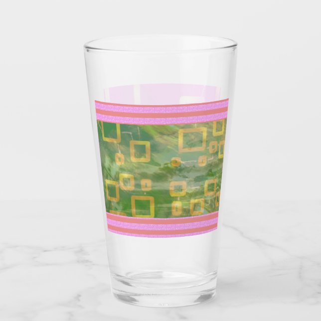 Copo De Pint Taça de Vidro Geométrico Verde Rosa (Frente)