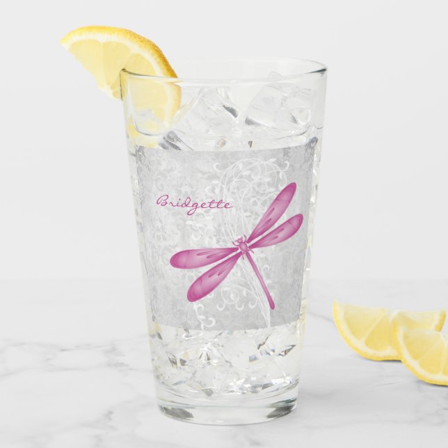 Copo De Pint Taça de Vidro Personalizada de Dragonfly Magenta (Gelo frontal)