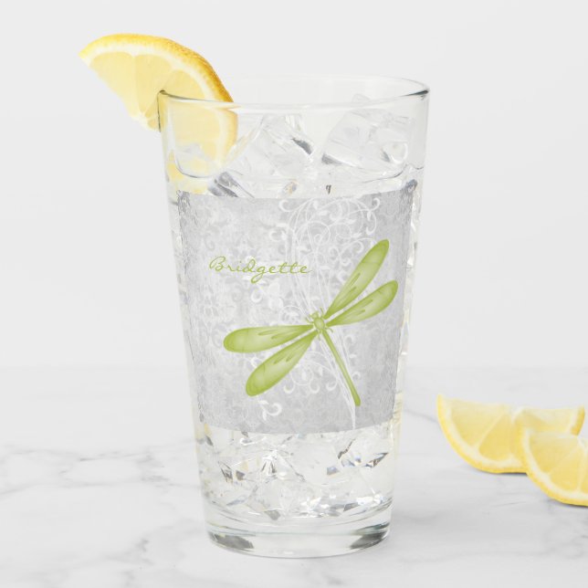 Copo De Pint Taça de Vidro Personalizada de Dragonfly Verde (Gelo frontal)