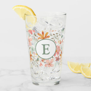 Copo De Pint Taça Floral de Pastel Watercolor com Monograma