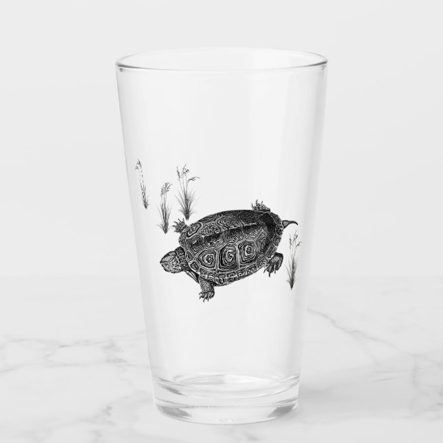 Copo De Pint Tartaruga Aquática Branca e Preta (Frente)