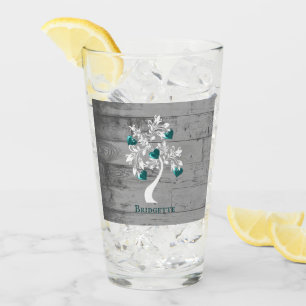 Copo De Pint Teal Tree of Hearts Personalised Glass Cup