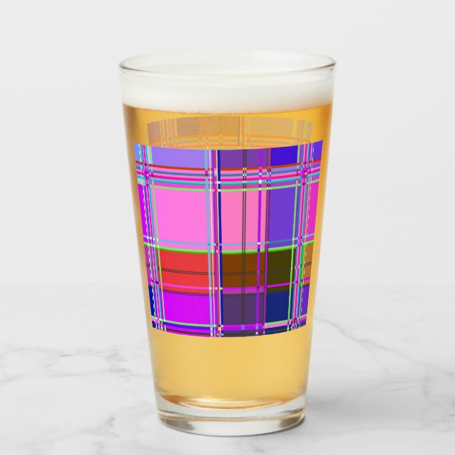 Copo De Pint Tecido Xadrez Rosa Padrão de Tecido Madras (Traseira (Preenchido))