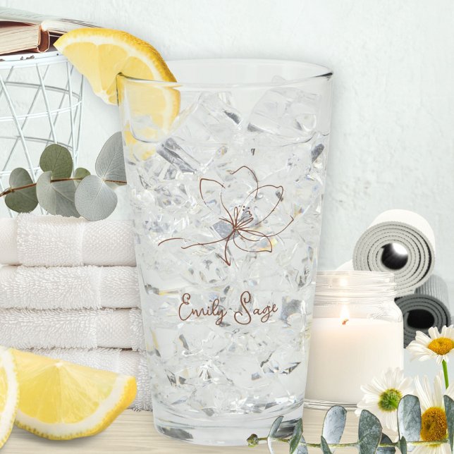 Copo De Pint Terracotta Floral Line Art Minimalist Zen (Minimalist Floral Zen Line Art Terracotta Glass ©Susanne Sachers - Sunny Wanderlust 🌞✈️)