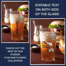 Copo De Pint Texto Personalizado Sinalizador Flor e Flor Laranj