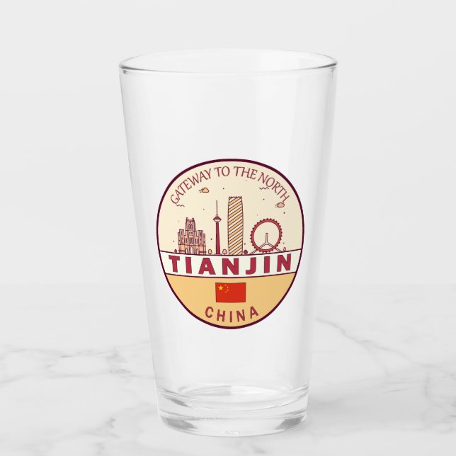 Copo De Pint Tianjin China City Skyline Emblem (Frente)