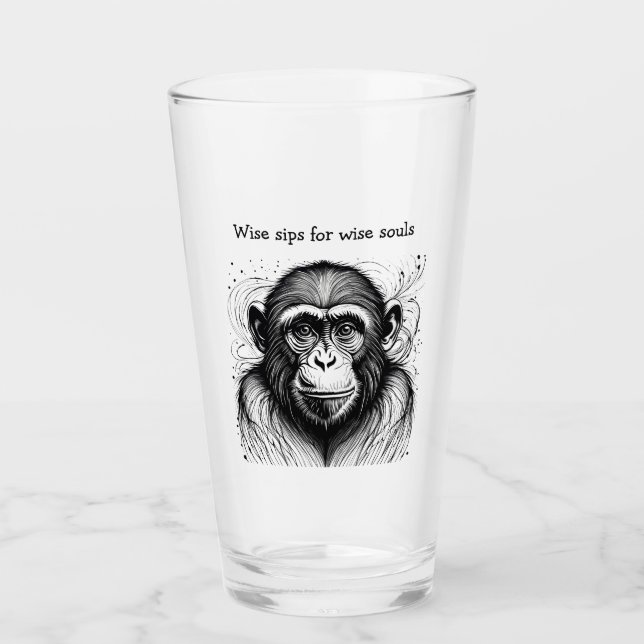 Copo De Pint Tinta branca preta, macaca engraçada, personalizad (Frente)