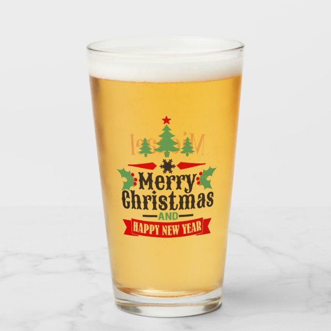 Copo De Pint Tipografia Personalizada Natal Vermelho Verde (Frente (Preenchido))