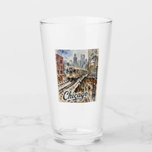 Copo De Pint Trem El de Chicago na Neve de Inverno