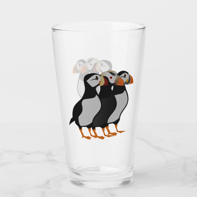 Copo De Pint Três Adoráveis Puffin de Pé Junto (Frente)