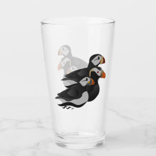 Copo De Pint Três Puffins Adoravelmente Amáveis Nadando Cartoon