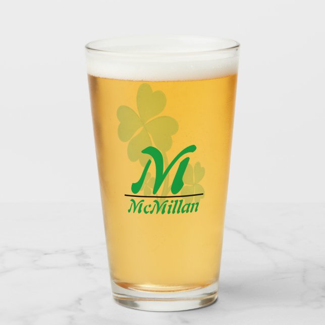 Copo De Pint Trevo da Sorte com Monograma Personalizado e Foto (Traseira (Preenchido))
