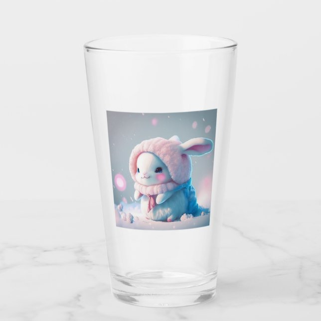 Copo De Pint Tumbler de vidro de Bunny Winter (Frente)