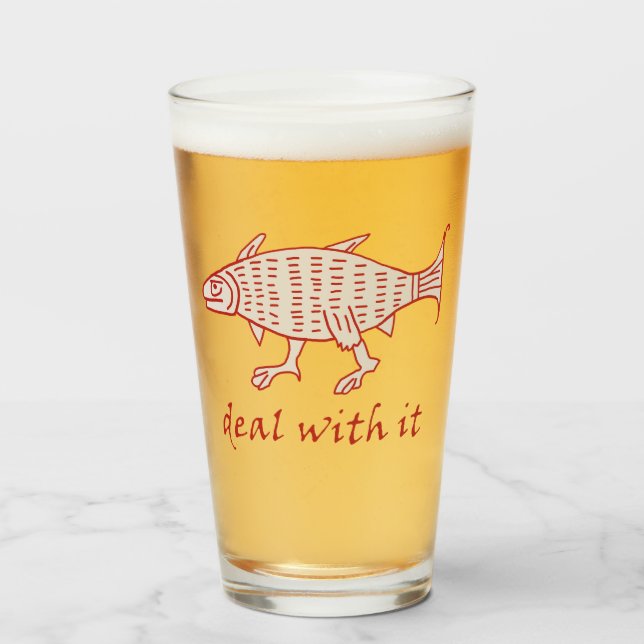 Copo De Pint Tumbler De Vidro De Peixe Caminhante Medieval (Frente (Preenchido))