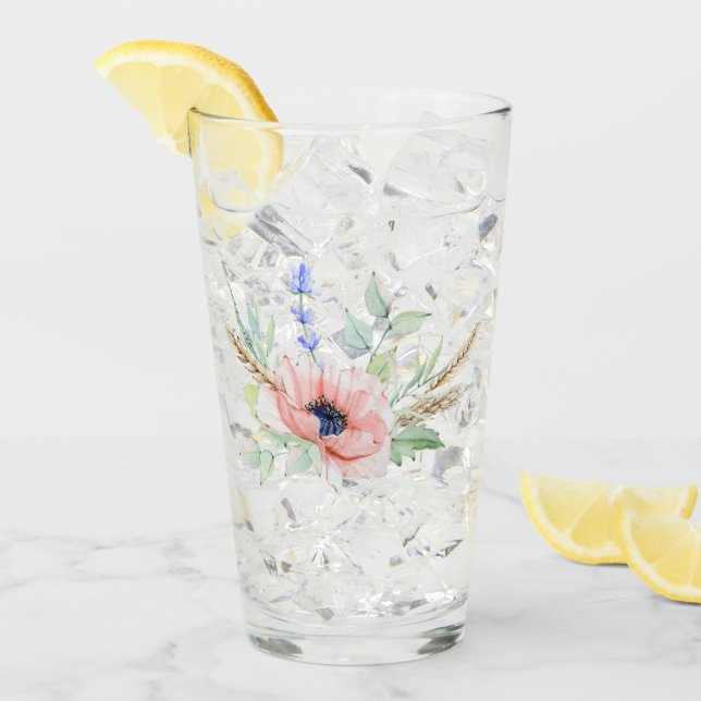 Copo De Pint Tumbler de vidro do Buquê de trigo, Lavanda e anêm (Gelo frontal)