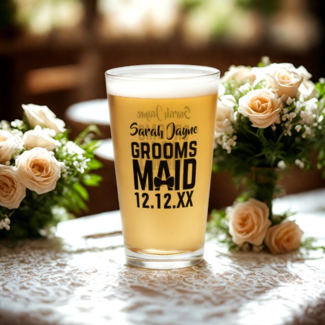 Copo De Pint Tumbler de vidro do Groomsmaid de festa de casamen (A personalized glass for your Groomsmaid. Just add her name and your wedding date)