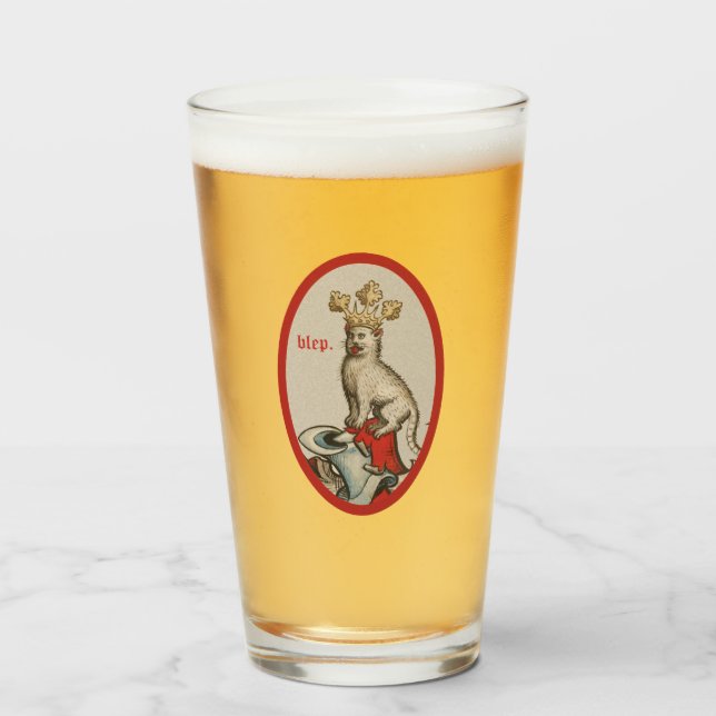Copo De Pint Tumbler de Vidro Gato Medieval "Blep" (Frente (Preenchido))