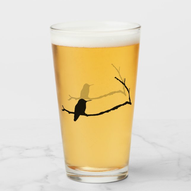 Copo De Pint Tumbler de vidro - Hummingbird Sentado na Ramifica (Traseira (Preenchido))