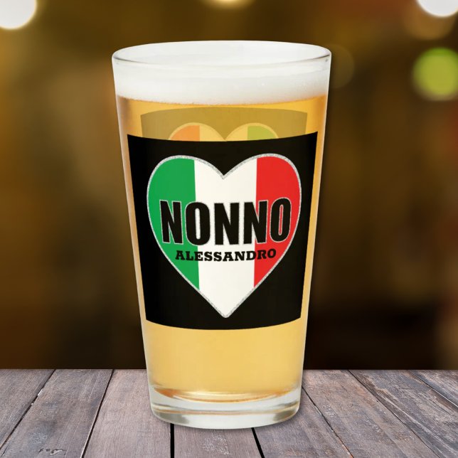 Copo De Pint Tumbler de vidro não personalizado (Nonno Flag of Italy Heart Personalized Glass Tumbler)