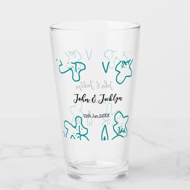 Copo De Pint Turquoise blue wedding couple name date flstylish  (Frente)