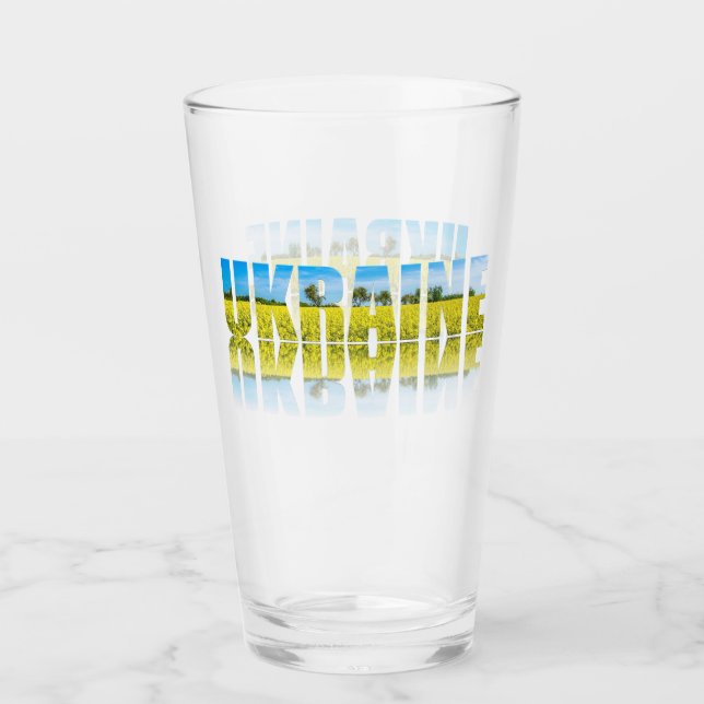 Copo De Pint Ucrânia: rótulo com céu azul e campo amarelo (Frente)