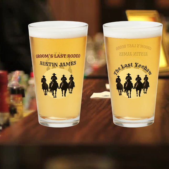 Copo De Pint Último Rodeio do Groom e Despedida de Soldado (Groom's Last Rodeo Cowboys & Sunset Bachelor Party Glass)
