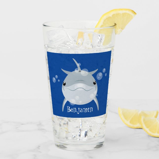 Copo De Pint Um bonito e feliz desenho animado de golfinho kawa (Gelo traseiro)