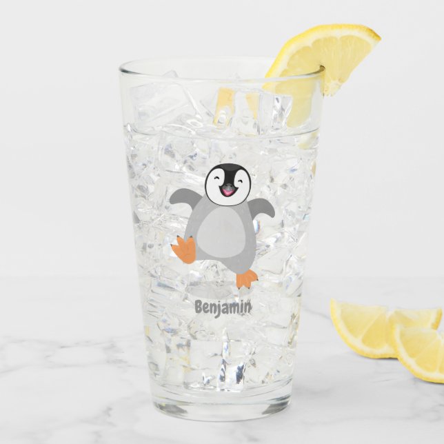 Copo De Pint Um desenho animado de pintinho de pinguim feliz e  (Gelo traseiro)
