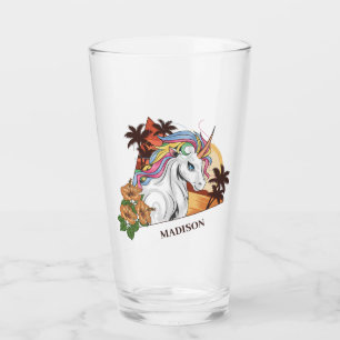 Copo De Pint Unicórnio Tropical de Nome e Texto Personalizado