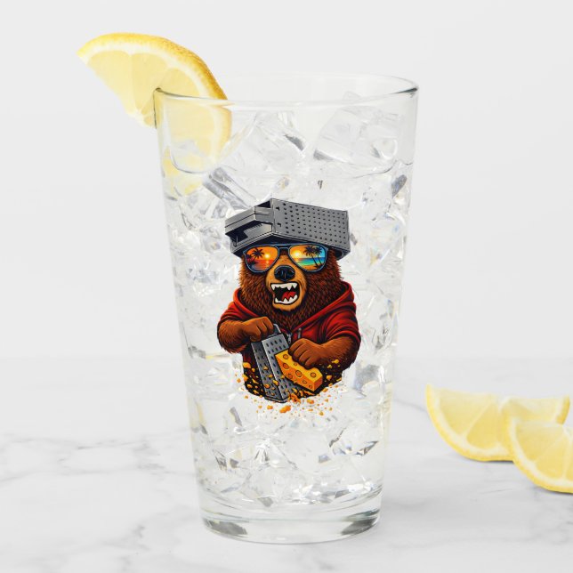 Copo De Pint Urso Retro Com Chapéu Espeto de Queijo e Óculos de (Gelo frontal)