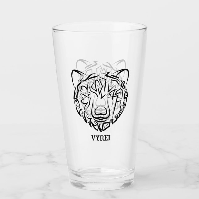 Copo De Pint Urso Tribal Negro e Branco (Frente)