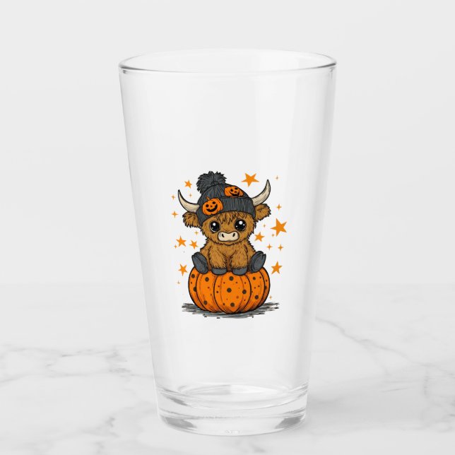 Copo De Pint Vaca das Terras Altas de Halloween Retro (Frente)