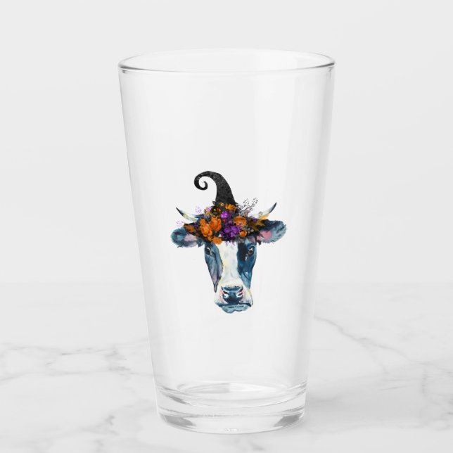 Copo De Pint Vaca Preta Branca Bruxa de Halloween (Frente)